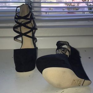 new suede black strapped wedges